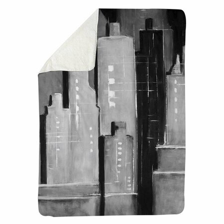 BEGIN HOME DECOR 60 x 80 in. Abstract Black & White Buildings-Sherpa Fleece Blanket 5545-6080-CI301